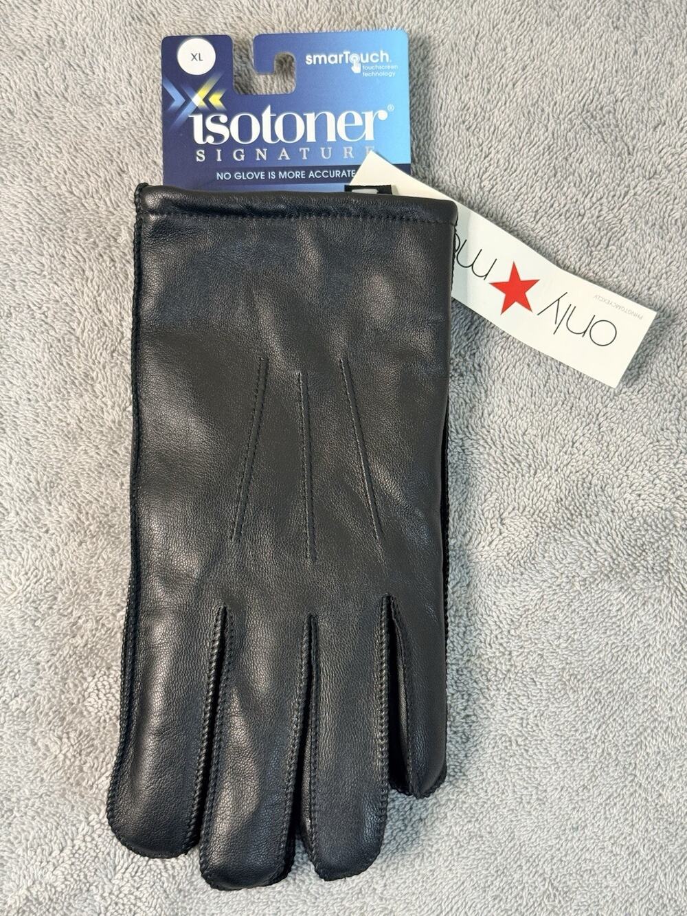New Isotoner Gloves Men XL Black Leather SmartTouch Touchscreen Winter Driving